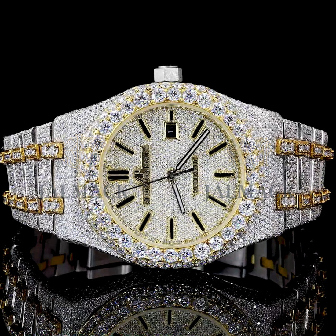 Silver Dial Baton Marker Round-Cut Moissanite Watch