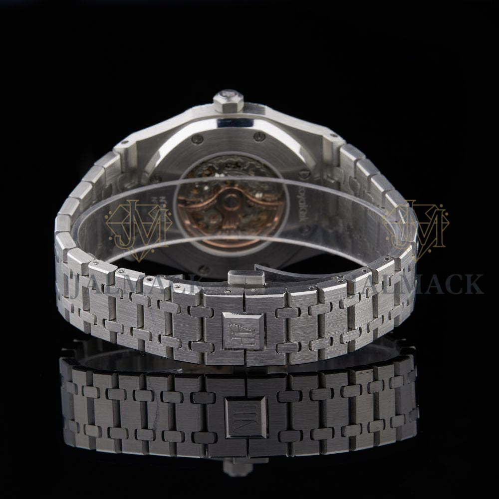 Black Skeleton Dial Baton-Marker Round-Cut Moissanite Watch