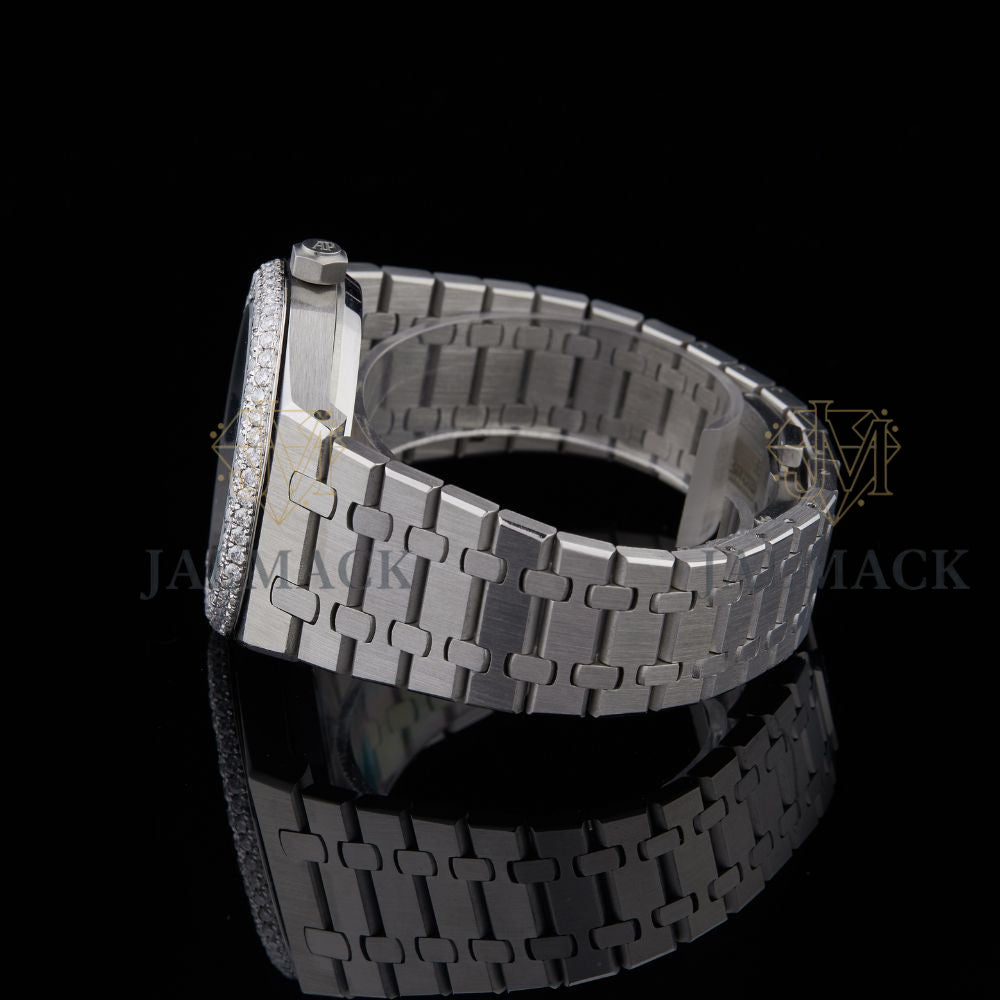 Black Skeleton Dial Baton-Marker Round-Cut Moissanite Watch