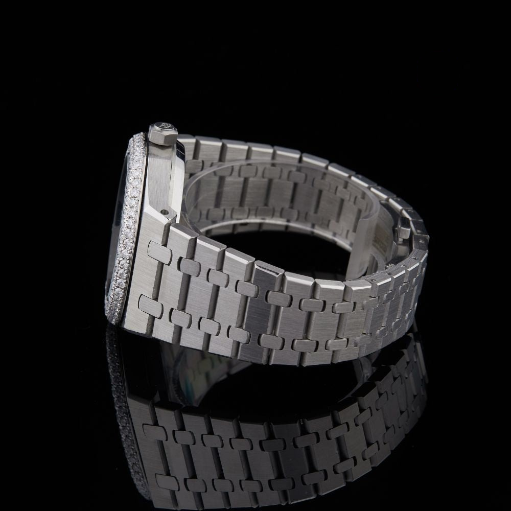 Black Skeleton Dial Baton-Marker Round-Cut Moissanite Watch