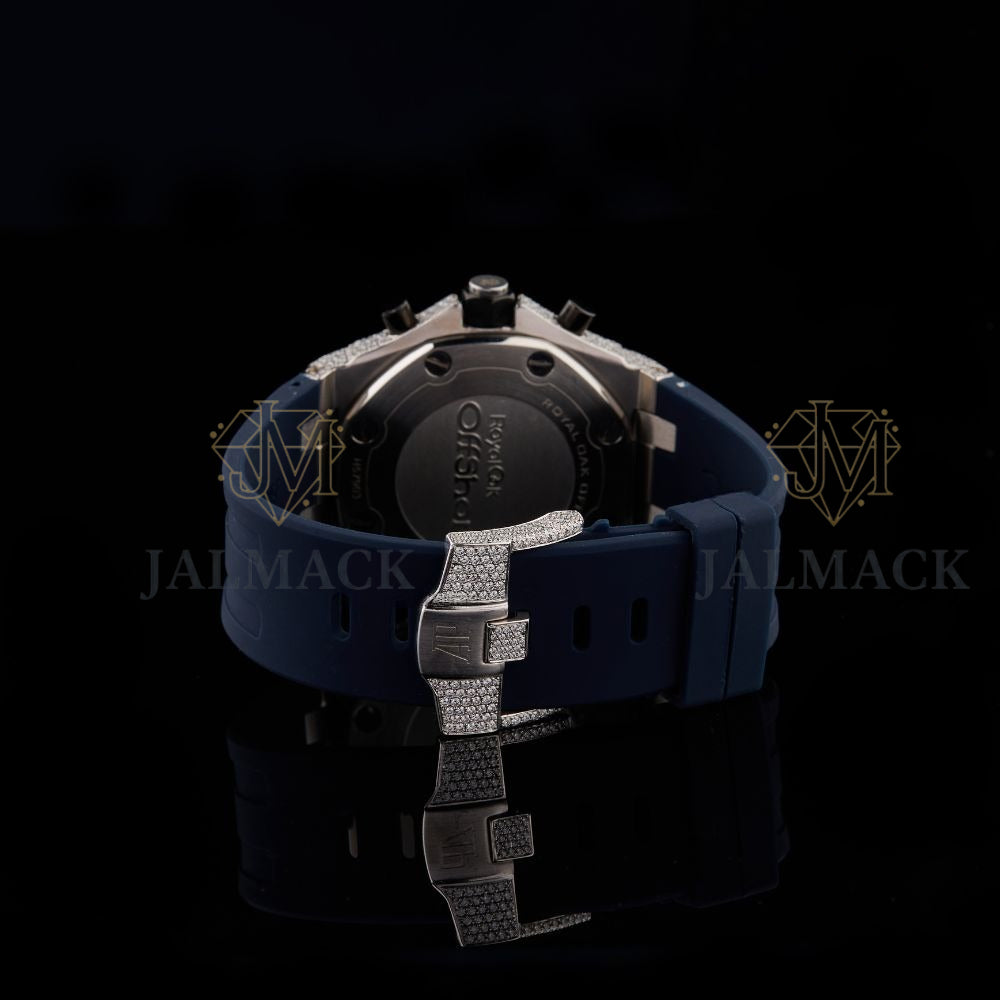 Silver Dial Arabic Numeral Round-Cut Moissanite Chronograph Watch