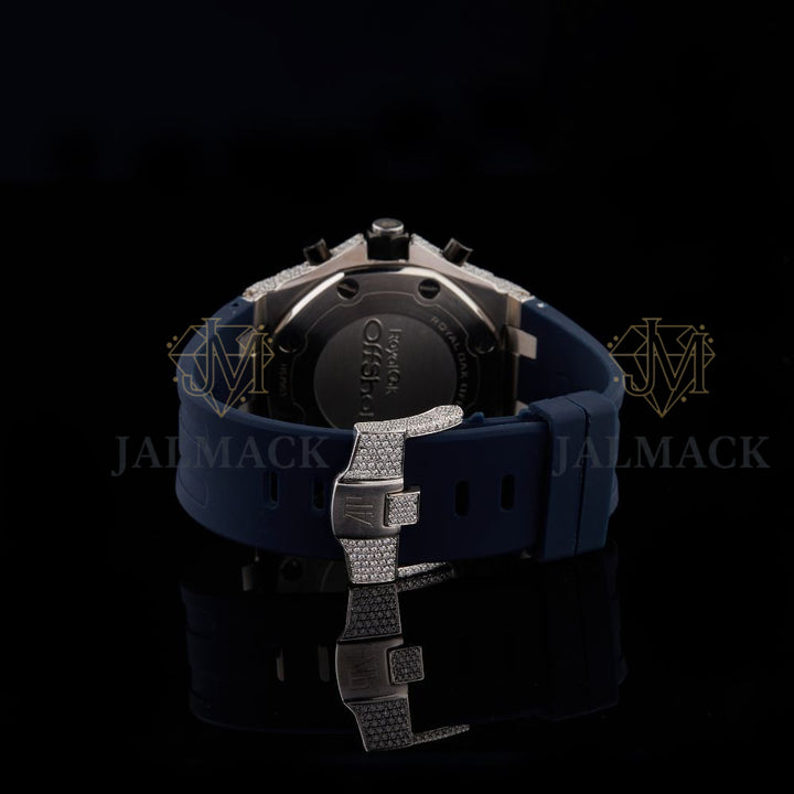 Silver Dial Arabic Numeral Round-Cut Moissanite Chronograph Watch