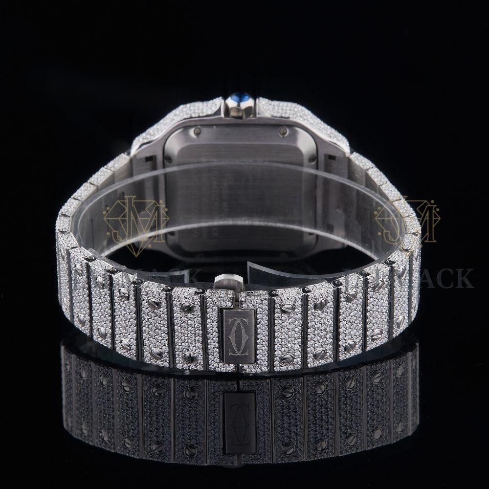 Silver Dial Markerless Panther Round-Cut Moissanite Watch
