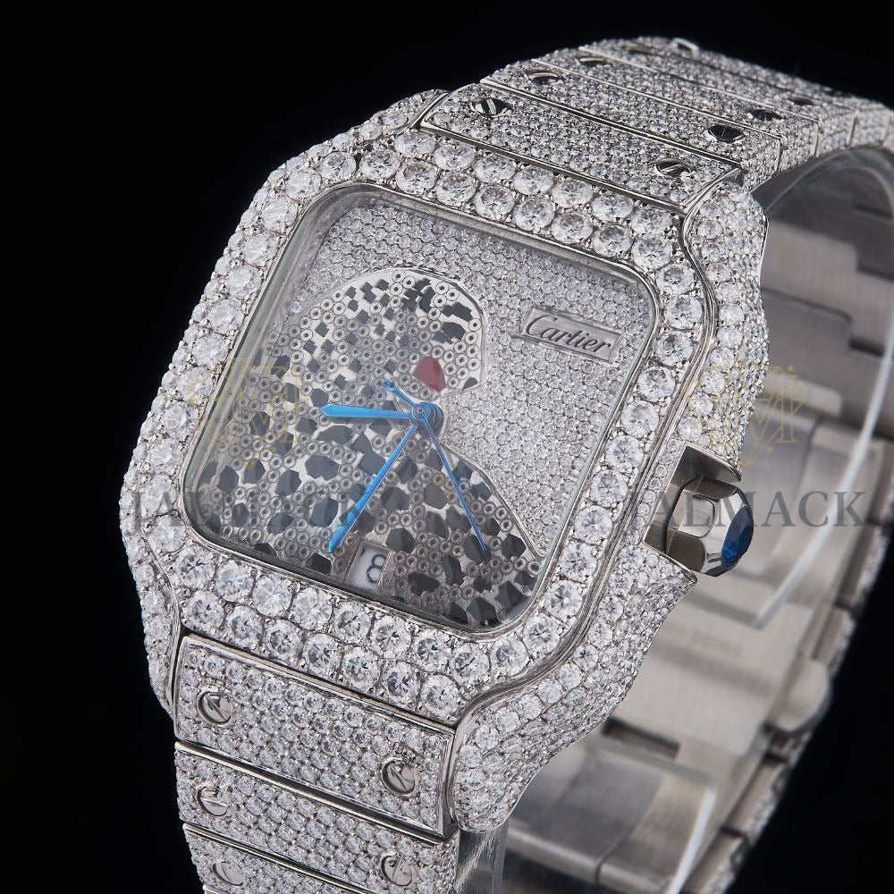 Silver Dial Markerless Panther Round-Cut Moissanite Watch