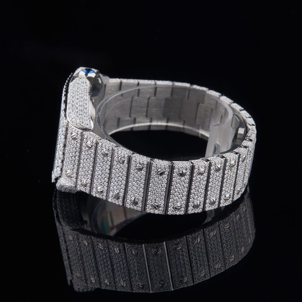 Silver Dial Markerless Panther Round-Cut Moissanite Watch