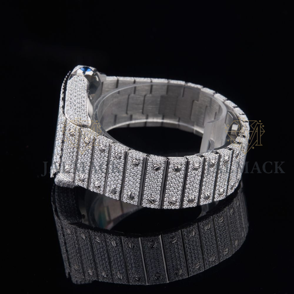 Silver Dial Markerless Panther Round-Cut Moissanite Watch