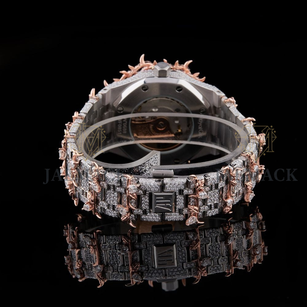 Rose Gold Dial Baton Marker Round-Cut Thorn Moissanite Watch