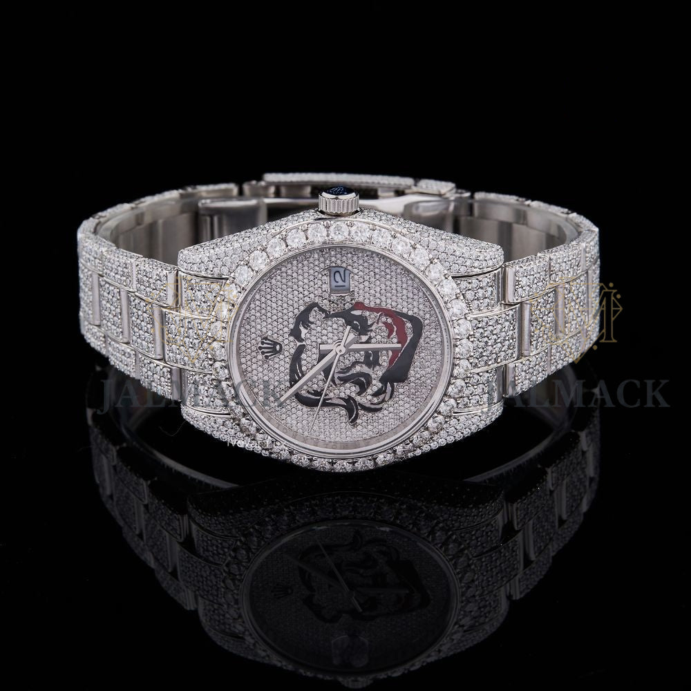 Silver Tiger Graphic Dial Round-Cut Moissanite Watch