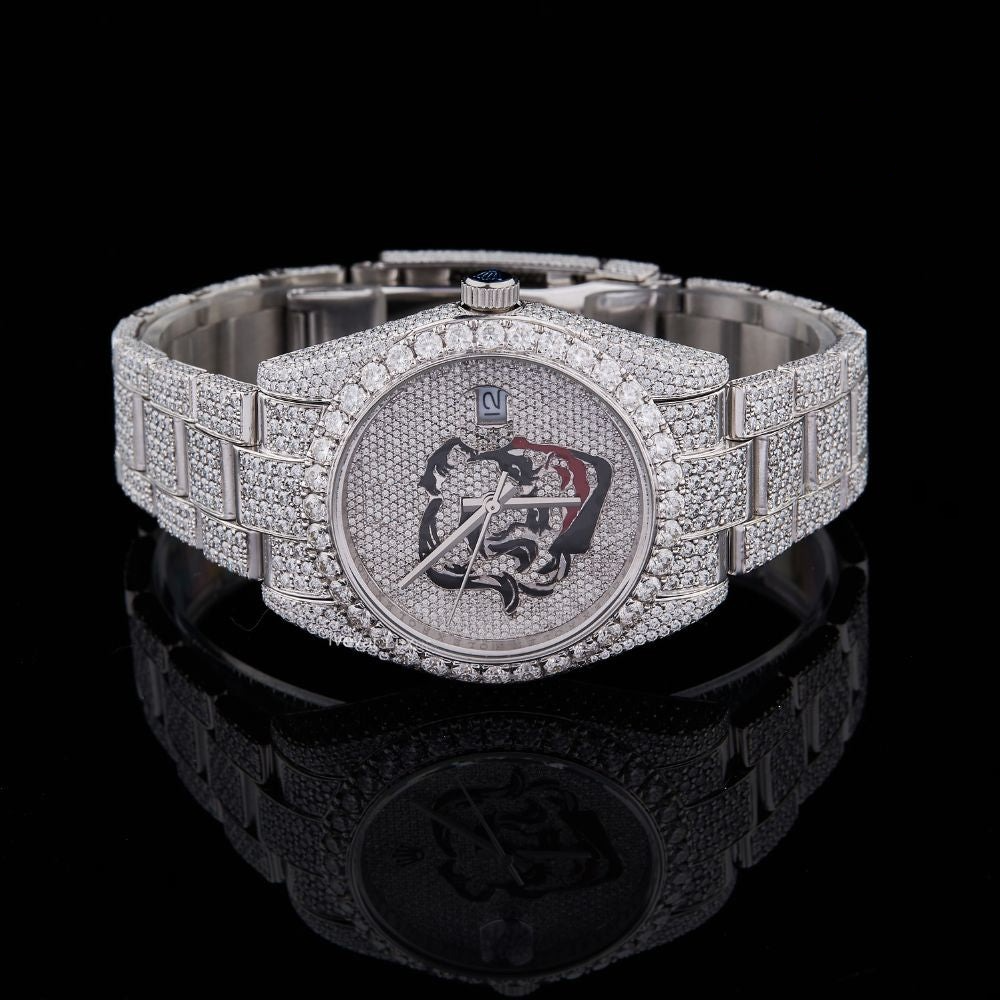 Silver Tiger Graphic Dial Round-Cut Moissanite Watch