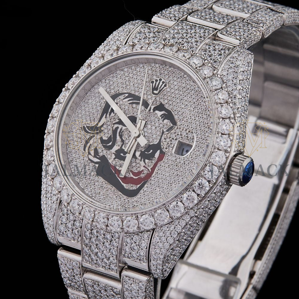 Silver Tiger Graphic Dial Round-Cut Moissanite Watch