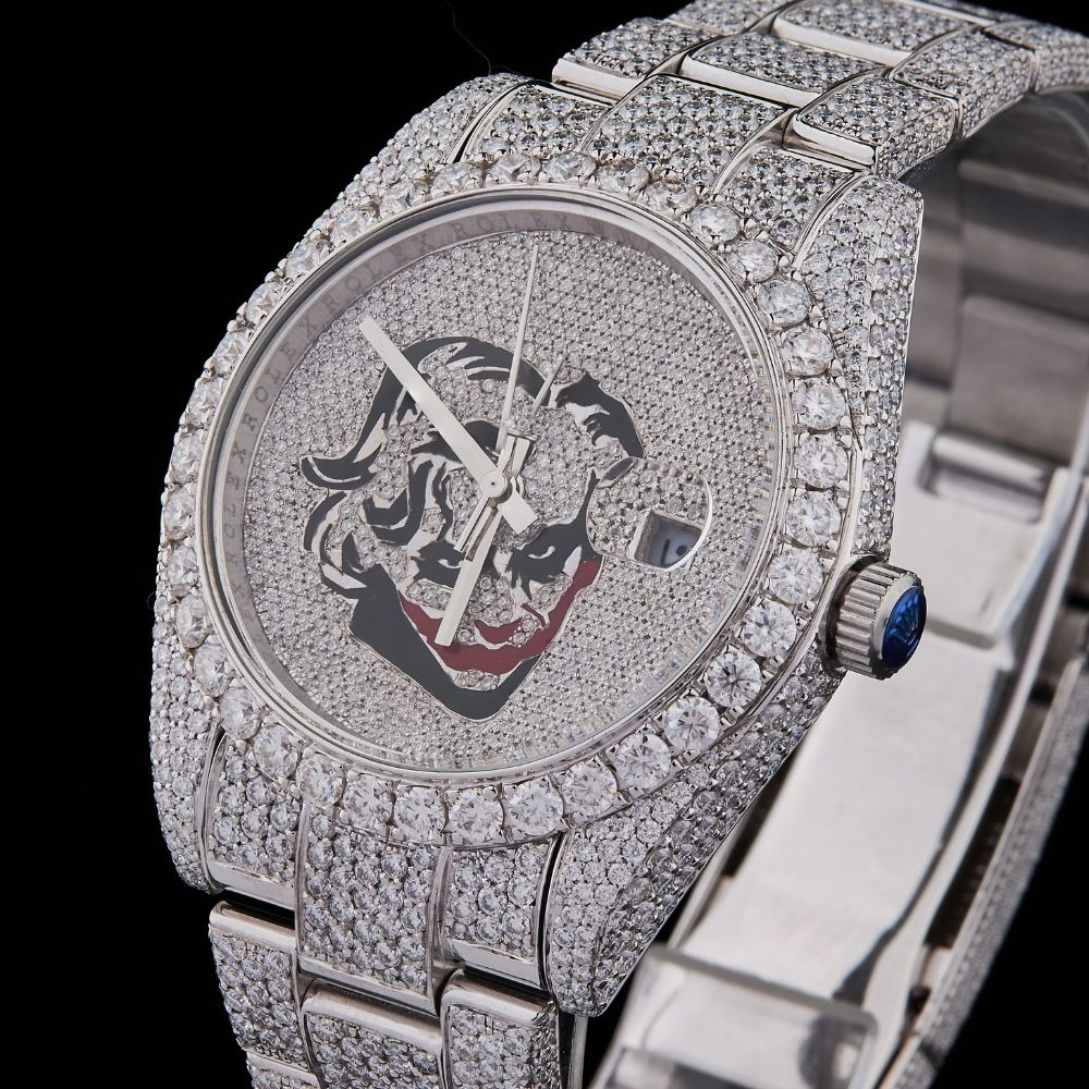 Silver Tiger Graphic Dial Round-Cut Moissanite Watch