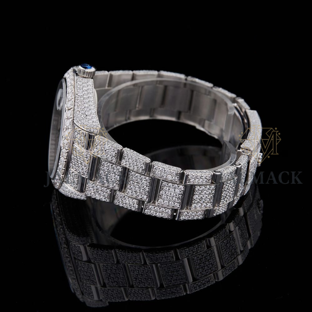 Silver Tiger Graphic Dial Round-Cut Moissanite Watch