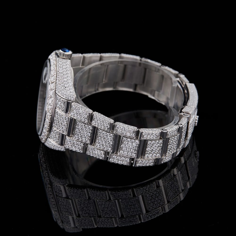 Silver Tiger Graphic Dial Round-Cut Moissanite Watch