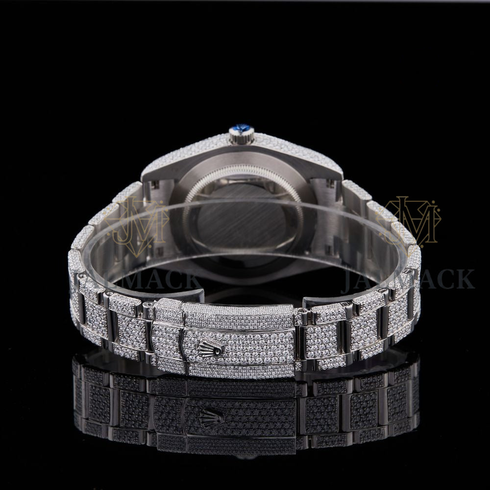 Silver Tiger Graphic Dial Round-Cut Moissanite Watch