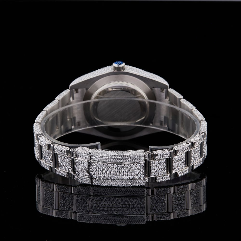 Silver Tiger Graphic Dial Round-Cut Moissanite Watch