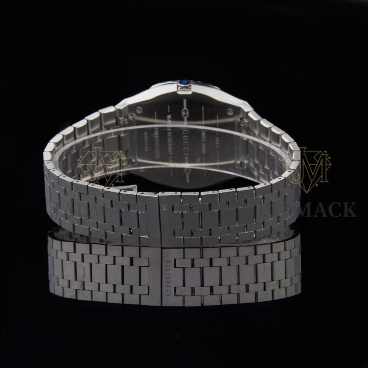 Blue Dial Monogram Letter Round-Cut Moissanite Watch