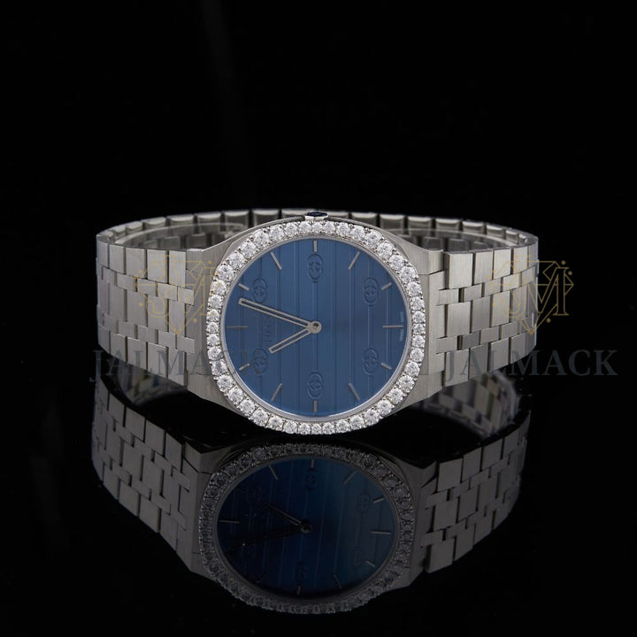 Blue Dial Monogram Letter Round-Cut Moissanite Watch