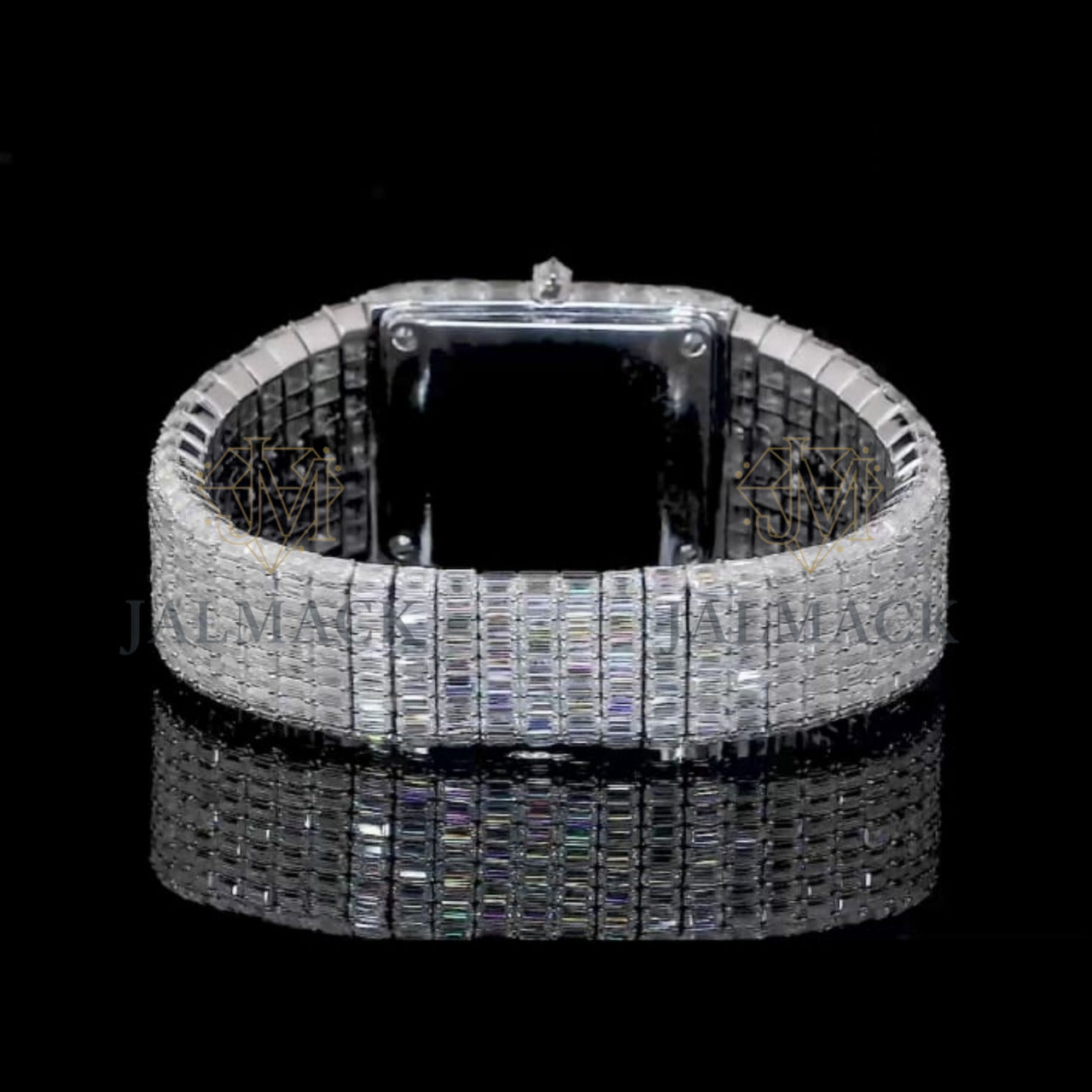 Silver Dial Markerless Baguette-Cut Moissanite Watch