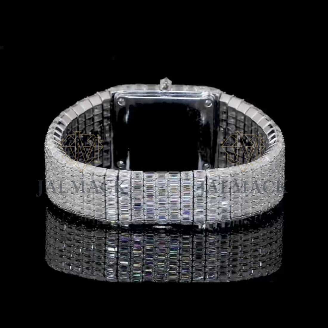 Silver Dial Markerless Baguette-Cut Moissanite Watch